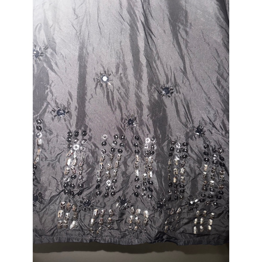 Chicos Silk Sequin Beaded Midi Skirt Gray Size 2 Womens Evening Dressy Elegant - Picture 1 of 6